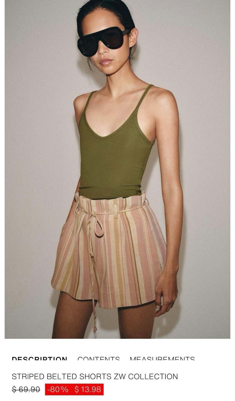 Zara ZW Collection Striped Belted Bermuda Shorts